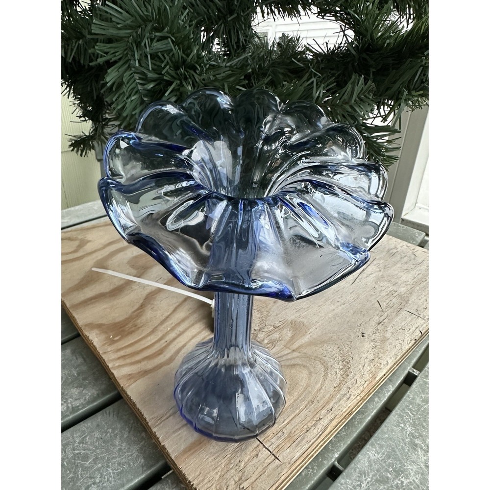 Vintage Icy‎ Blue Jack in the Pulpit Art Glass Vase Hand Blown Made in Italy